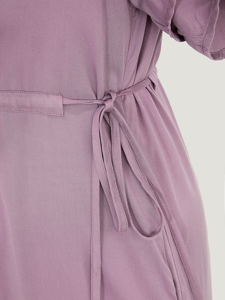 

Plus Size Solid V Neck Ruffle Tiered Sleeve Pocket Drawstring Dress Mauve Women Office Drawstring V-neck Short sleeve Curvy Midi Dress BloomChic