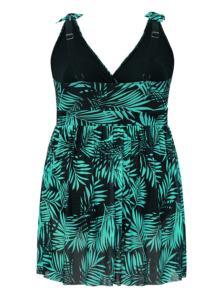 Plant Print Bow Ruffle Split Hem Swim Dress BloomChic 