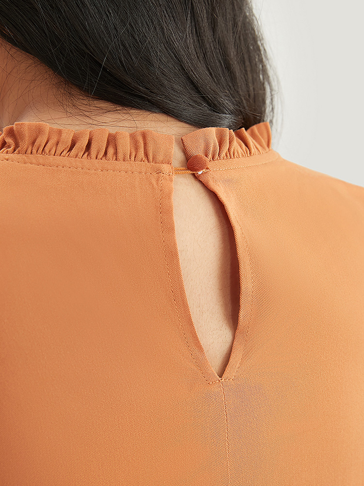 Plus Size Women Dailywear Plain Ruffles Ruffle Sleeve Short sleeve Round Neck Elegant Blouses BloomChic 