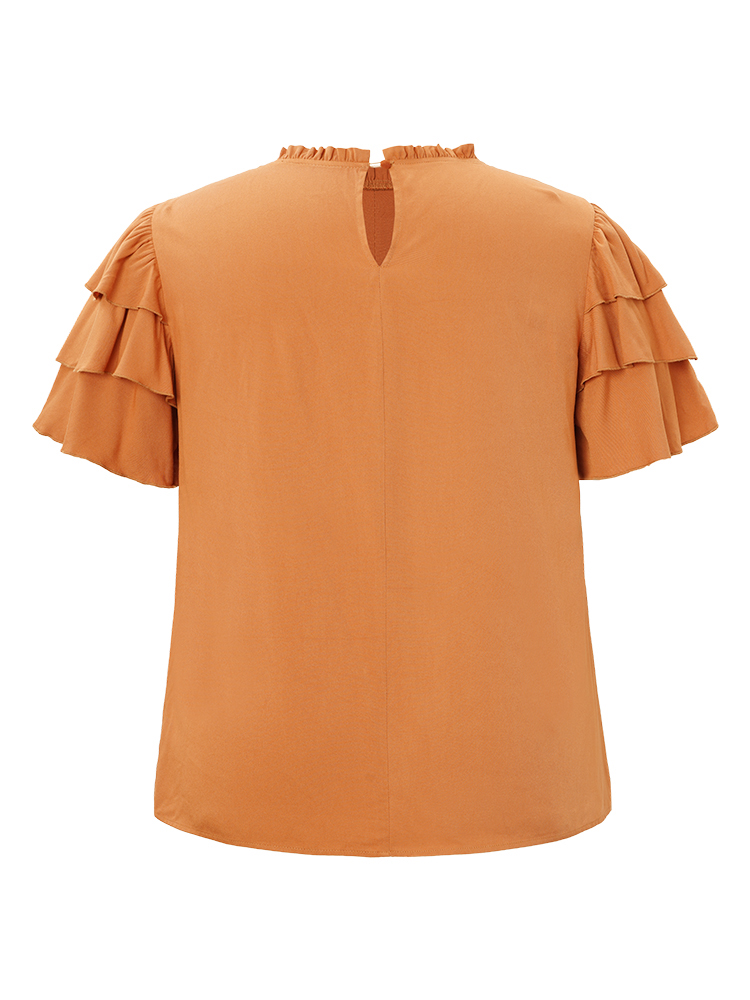 Plus Size Women Dailywear Plain Ruffles Ruffle Sleeve Short sleeve Round Neck Elegant Blouses BloomChic 