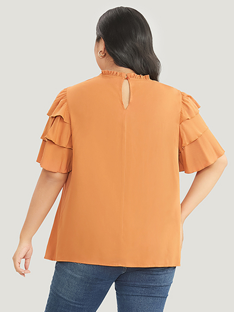 Plus Size Women Dailywear Plain Ruffles Ruffle Sleeve Short sleeve Round Neck Elegant Blouses BloomChic 