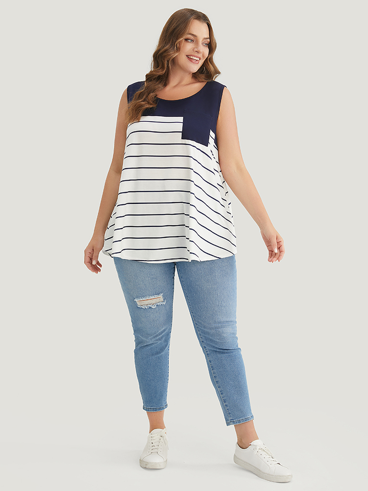 Plus Size Women Dailywear Striped Sleeveless Round Neck Casual Tank Tops Camis BloomChic 