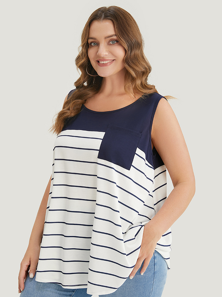 Plus Size Women Dailywear Striped Sleeveless Round Neck Casual Tank Tops Camis BloomChic 