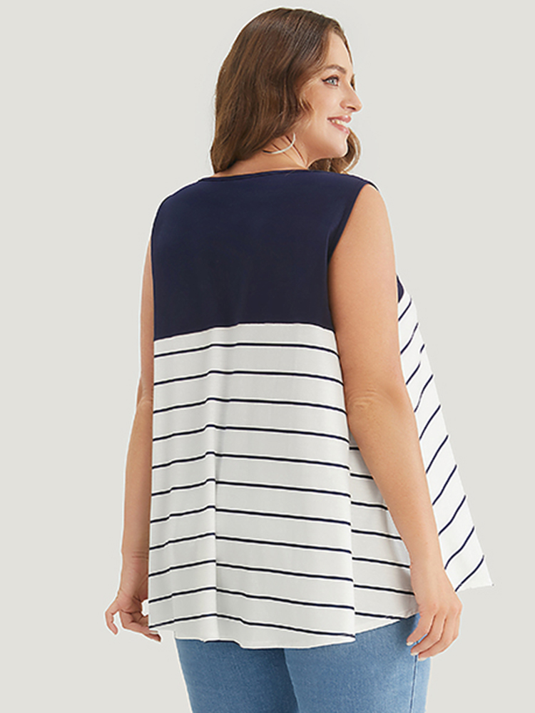 Plus Size Women Dailywear Striped Sleeveless Round Neck Casual Tank Tops Camis BloomChic 