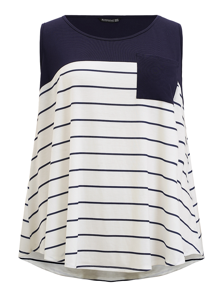 Plus Size Women Dailywear Striped Sleeveless Round Neck Casual Tank Tops Camis BloomChic 