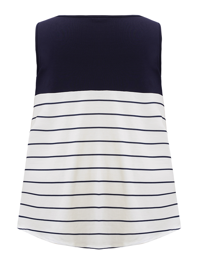 Plus Size Women Dailywear Striped Sleeveless Round Neck Casual Tank Tops Camis BloomChic 
