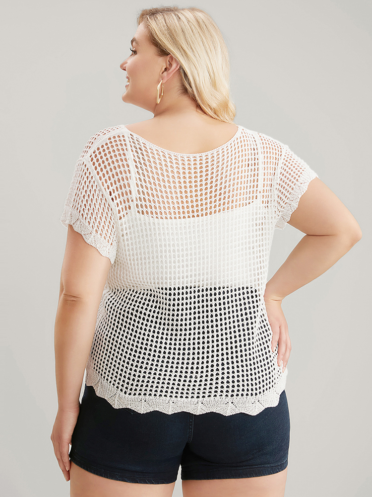Plain Hollow Out Scalloped Trim Knit Top BloomChic 