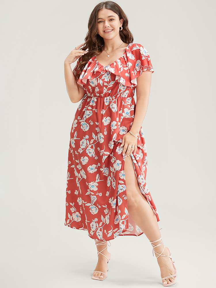 Plus Size Women Dailywear Floral Elastic Waist Sleeveless Sleeveless V-neck Pocket Elegant Dresses BloomChic 