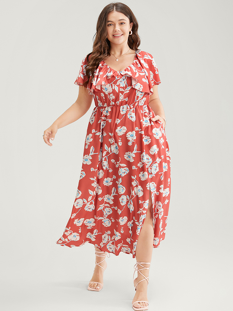 Plus Size Women Dailywear Floral Elastic Waist Sleeveless Sleeveless V-neck Pocket Elegant Dresses BloomChic 