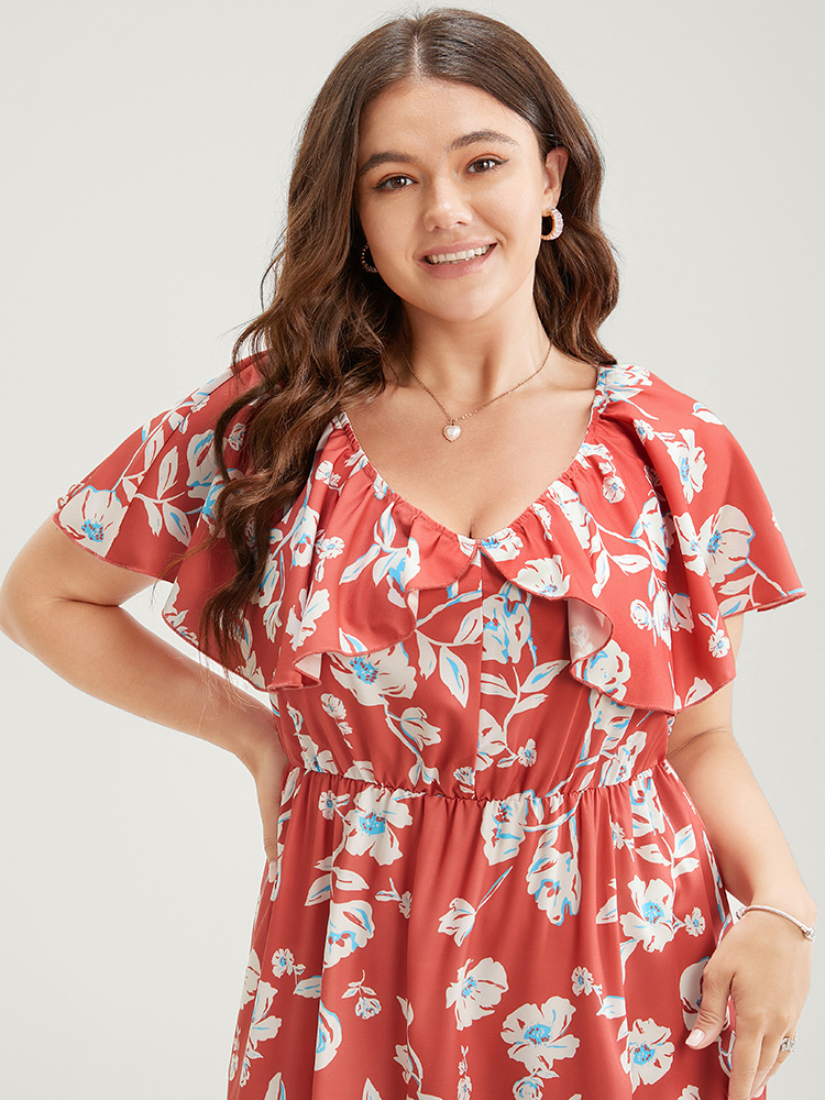 Plus Size Women Dailywear Floral Elastic Waist Sleeveless Sleeveless V-neck Pocket Elegant Dresses BloomChic 