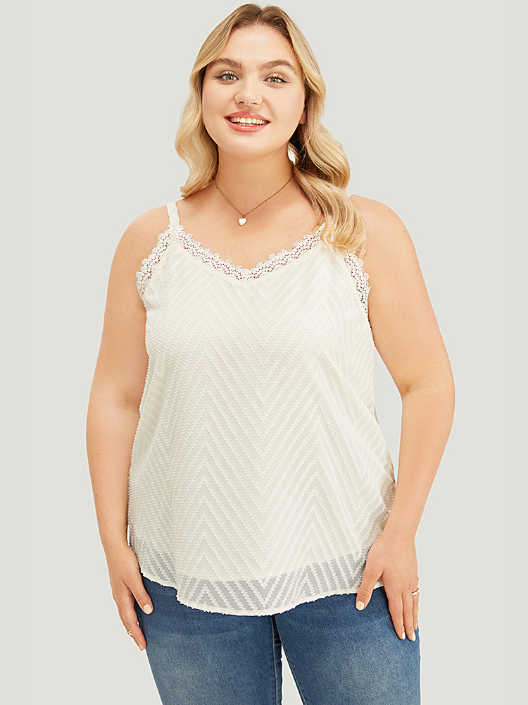 

Plus Size Plain Geometric Lace Trim Cami Top Women White Elegant Spaghetti Strap Dailywear Tank Tops Camis BloomChic