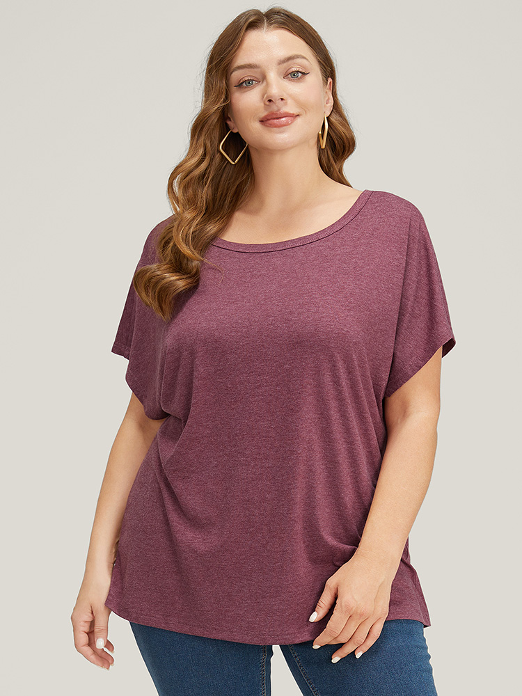 

Plus Size Supersoft Essentials Slightly Stretchy Batwing Sleeve T-shirt Russet Women Basics Plain Round Neck Dailywear T-shirts BloomChic