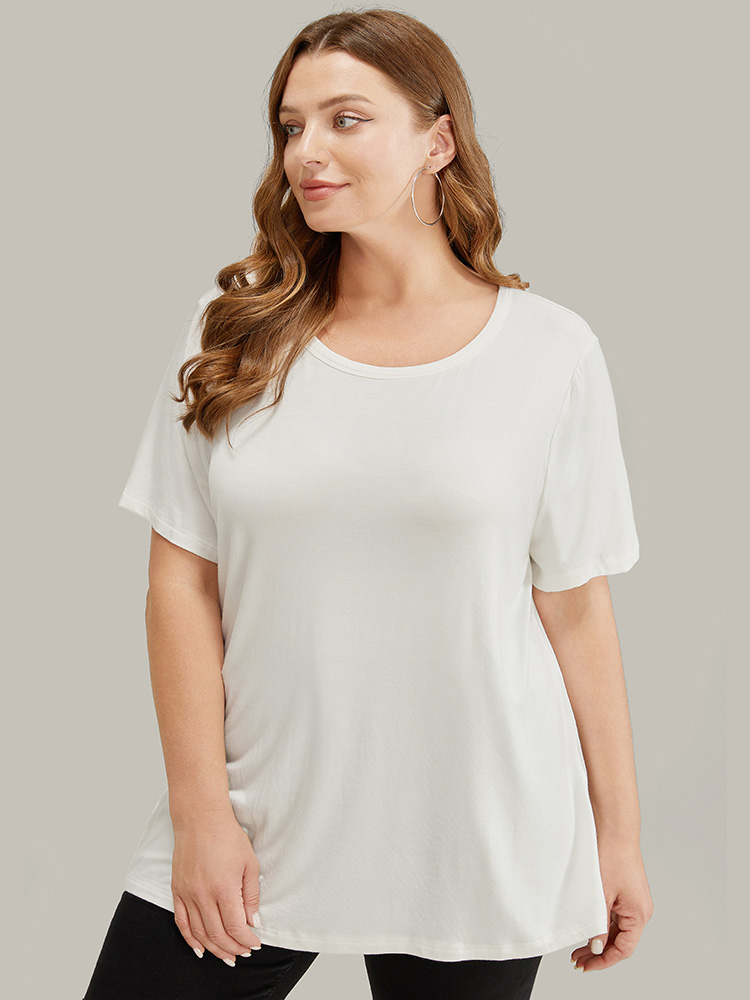 

Plus Size Supersoft Essentials Moderately Stretchy Solid Crew Neck T-shirt White Women Basics Plain Round Neck Dailywear T-shirts BloomChic