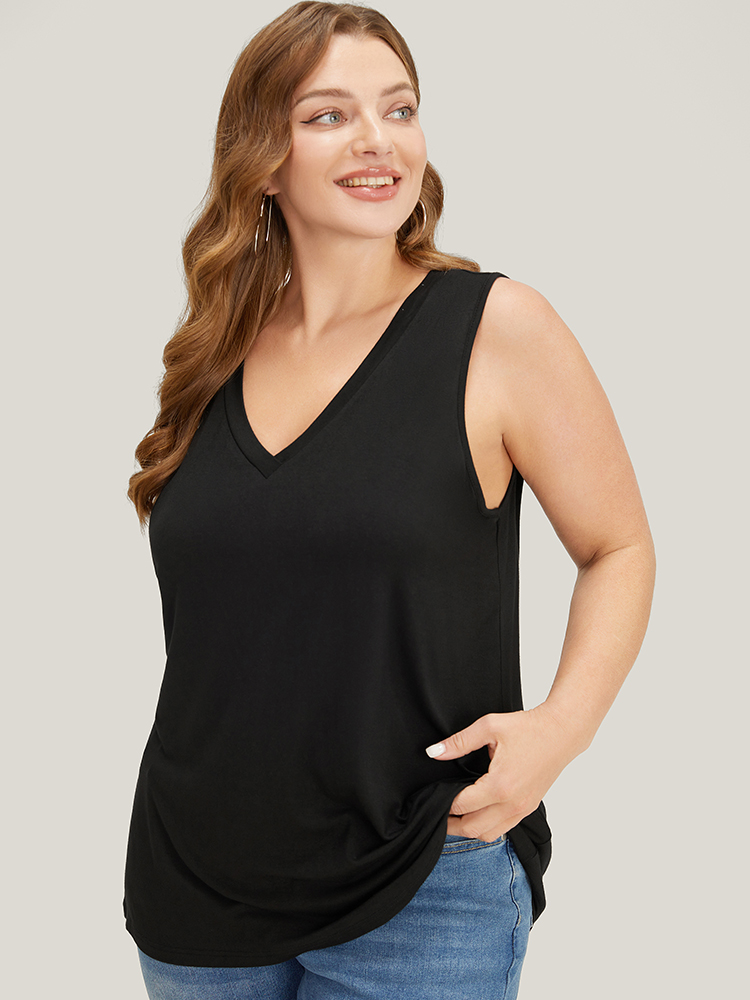 

Plus Size Supersoft Essentials Very Stretchy Sleeveless Tank Top Women Black Basics V-neck Dailywear Tank Tops Camis BloomChic