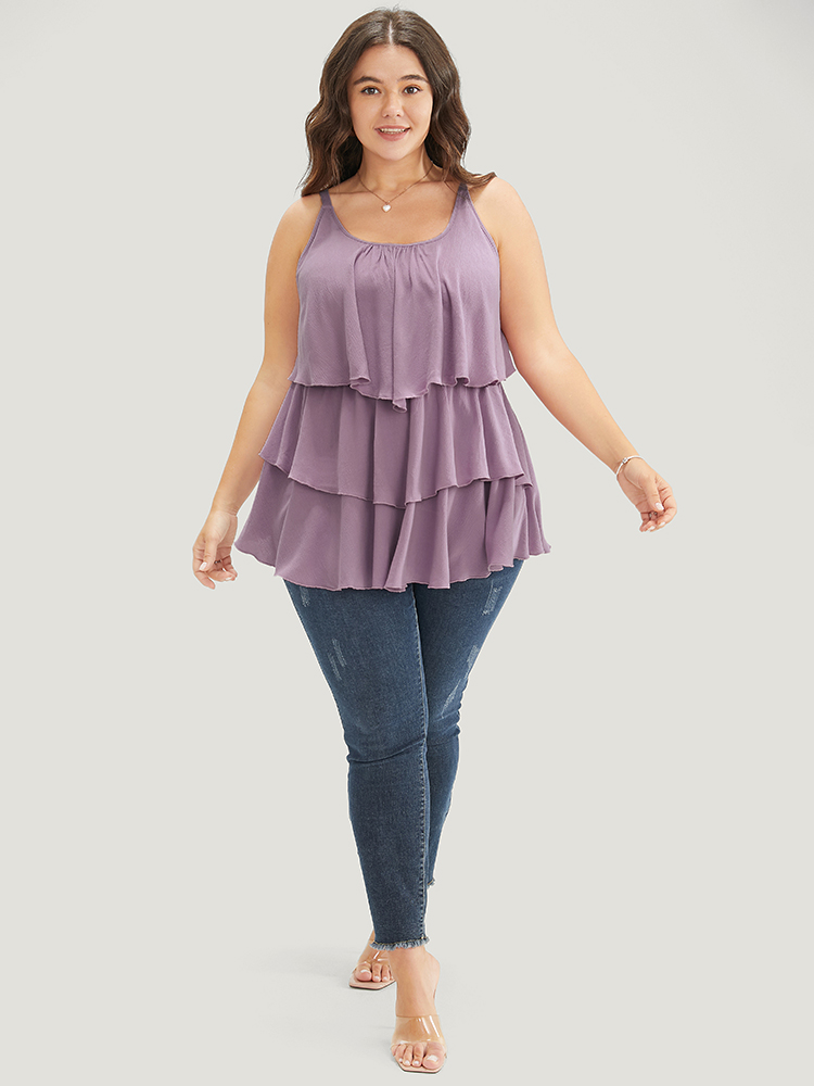 

Plus Size Plain Ruffle Tiered Front Cami Top Women Lilac Elegant Spaghetti Strap Dailywear Tank Tops Camis BloomChic