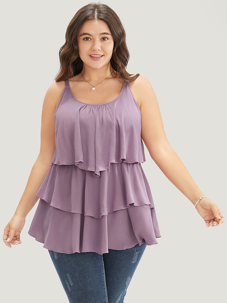 

Plus Size Plain Ruffle Tiered Front Cami Top Women Lilac Elegant Spaghetti Strap Dailywear Tank Tops Camis BloomChic