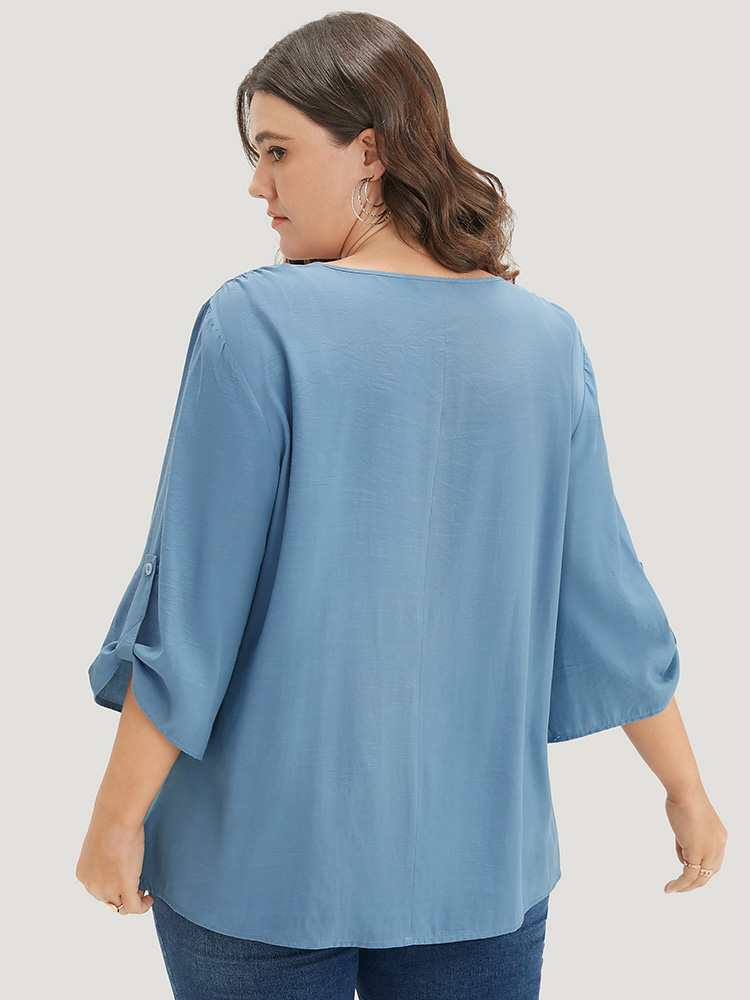 Plus Size Women Work Plain Regular Sleeve Elbow-length sleeve V-neck Office Blouses BloomChic 