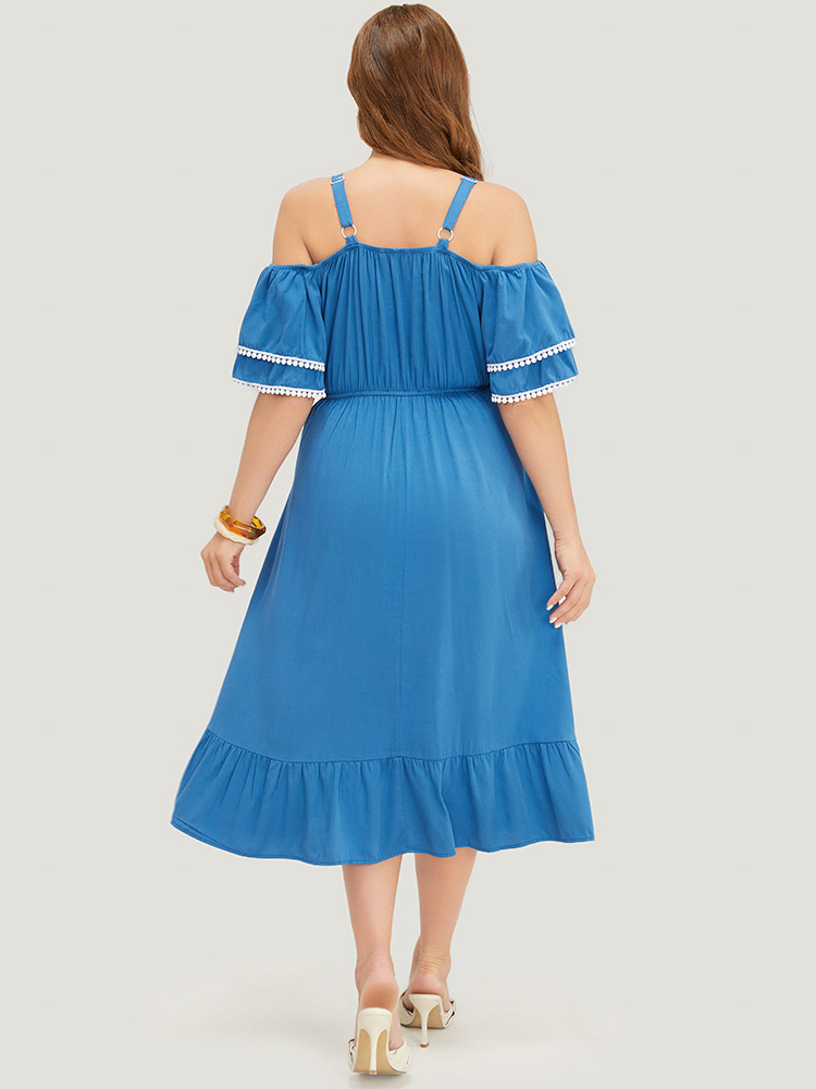 Plus Size Women Dailywear Plain Adjustable Straps Regular Sleeve Short sleeve Cold Shoulder Pocket Vacation Dresses BloomChic 