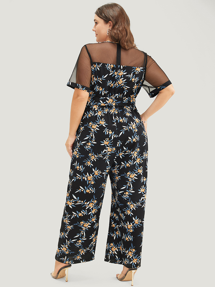 Plus Size Women Dailywear Floral Patchwork Regular Pocket Belt Elegant Jumpsuits BloomChic 