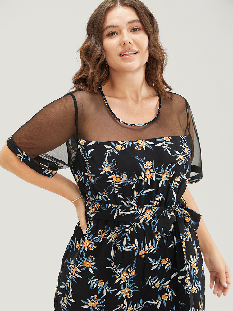 Plus Size Women Dailywear Floral Patchwork Regular Pocket Belt Elegant Jumpsuits BloomChic 