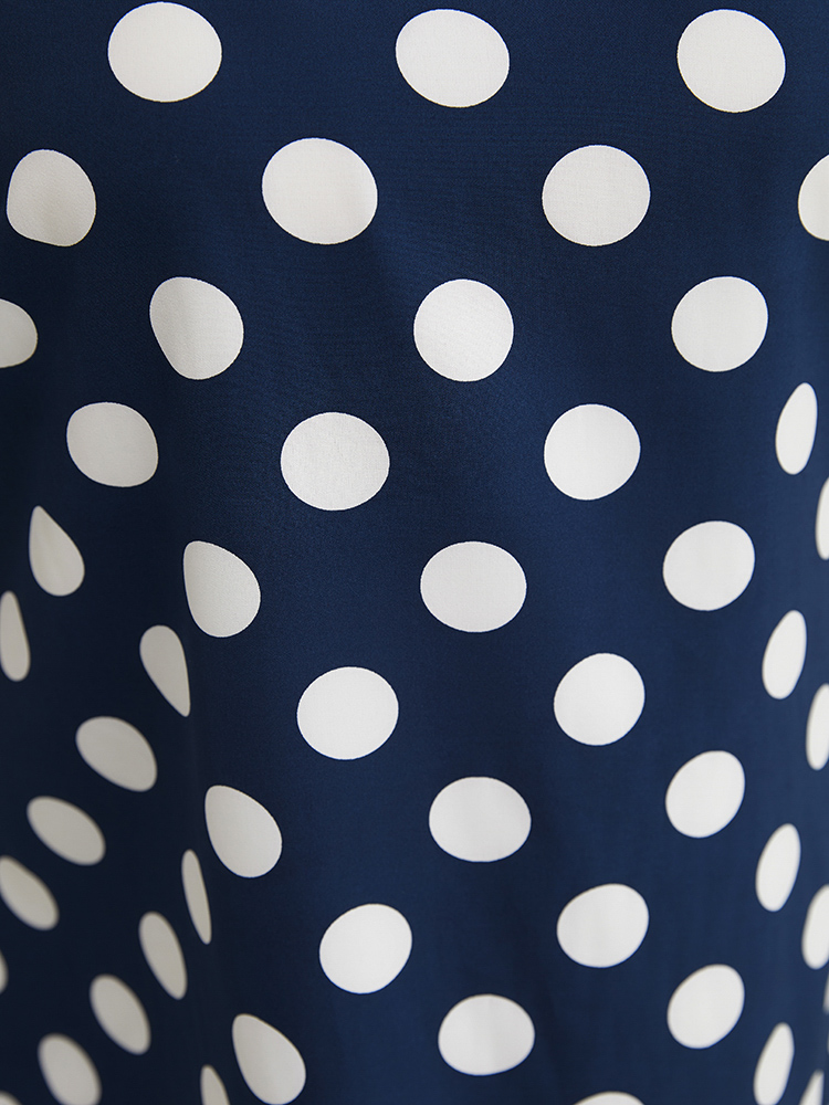 Plus Size Indigo Polka Dot Ruffle Tiered Sleeve Blouse Women Office Short sleeve Round Neck Work Blouses BloomChic 12/L 