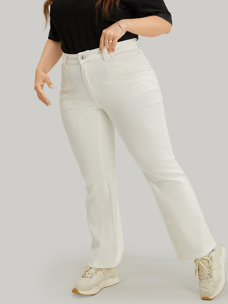 

Plus Size Slightly Stretchy High Rise White Wash Bootcut Jeans Women Ivory Casual Plain Pocket Low stretch Pocket Jeans BloomChic