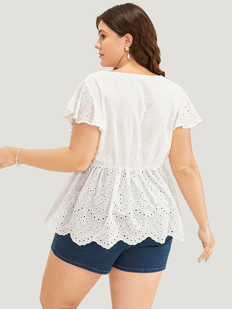 Plus Size Women Dailywear Plain Ruffles Regular Sleeve Short sleeve V-neck Vacation Blouses BloomChic 