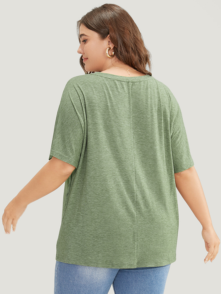 

Plus Size Solid Contrast Lace Ruffle Sleeve T-shirt Sage Women Elegant Lace Plain Round Neck Everyday T-shirts BloomChic