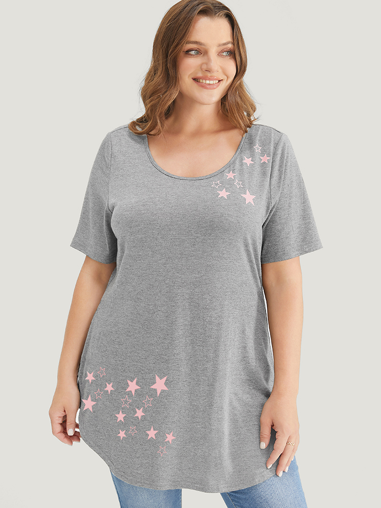Plus Size Women Dailywear Star and moon Regular Sleeve Short sleeve Round Neck Casual T-shirts BloomChic 