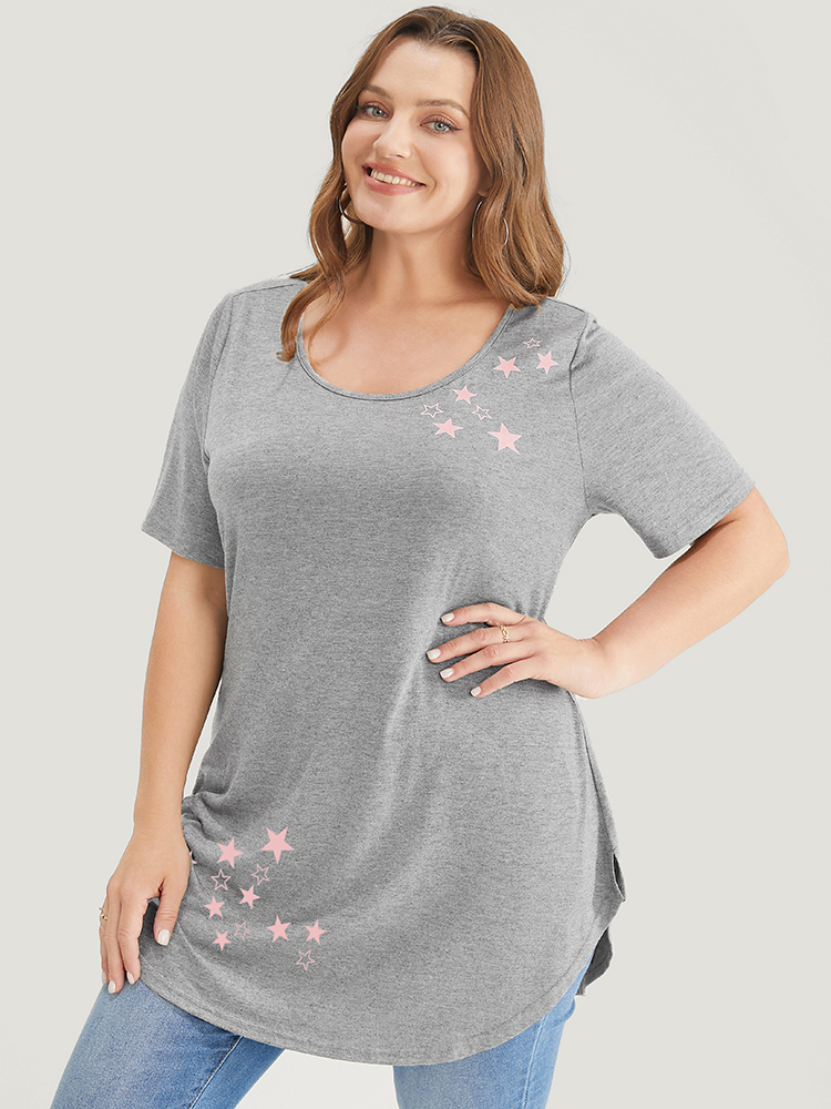 Plus Size Women Dailywear Star and moon Regular Sleeve Short sleeve Round Neck Casual T-shirts BloomChic 