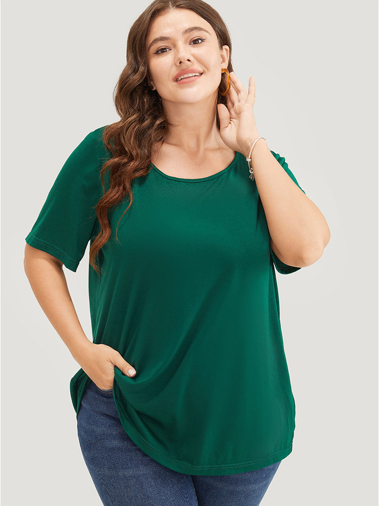 Plus Size Women Dailywear Plain Lace Regular Sleeve Short sleeve Round Neck Elegant T-shirts BloomChic 