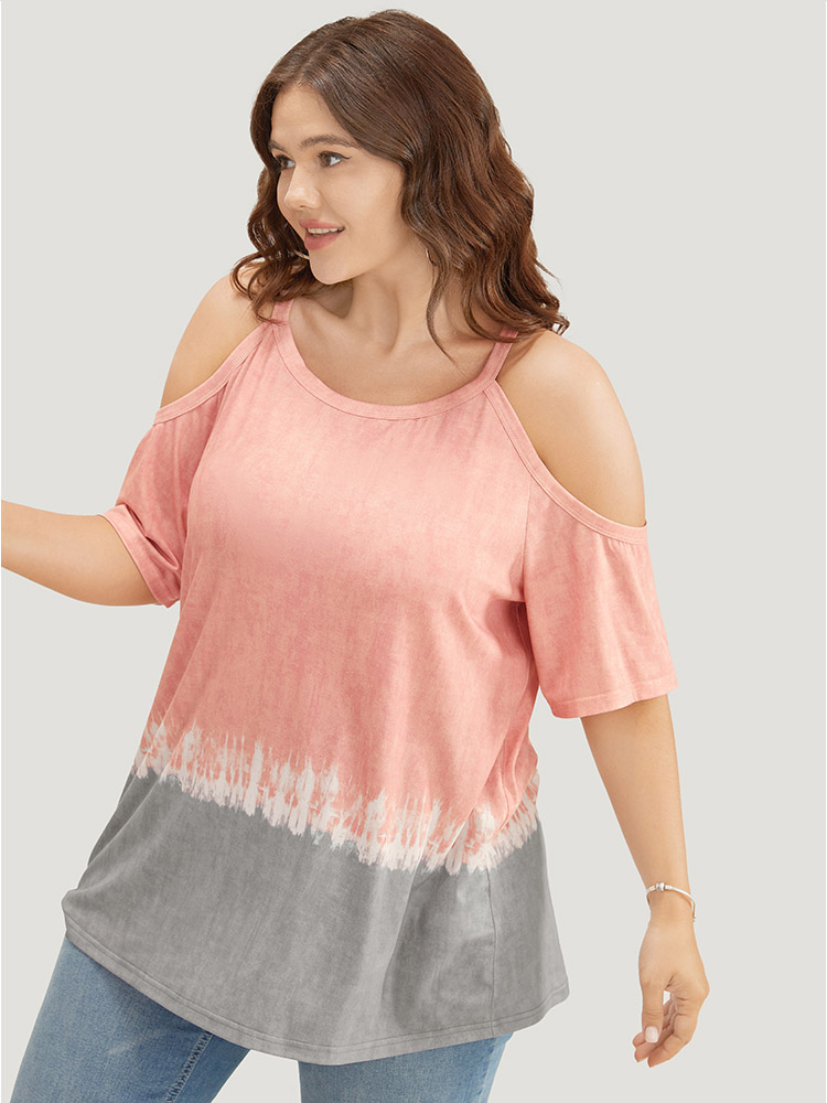 

Plus Size Tie Dye Cold Shoulder T-shirt Rouge Cold Shoulder Short sleeve Elegant Jersey Tops