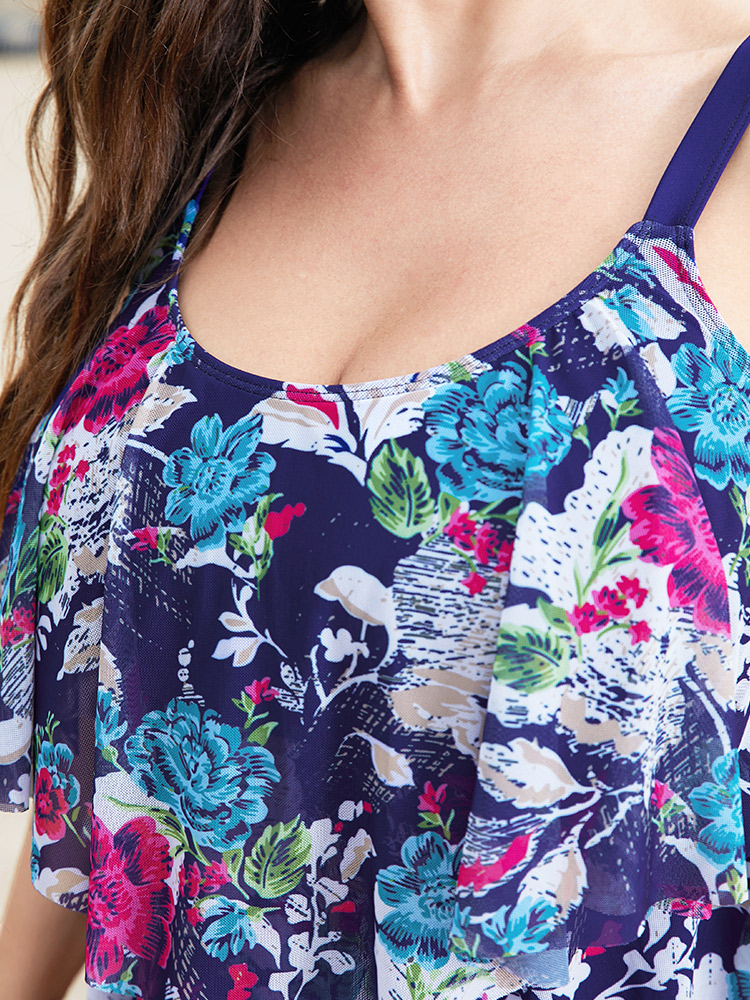 Floral Print Asymmetrical Tiered Hem Ruffles One Piece Swimsuit BloomChic 