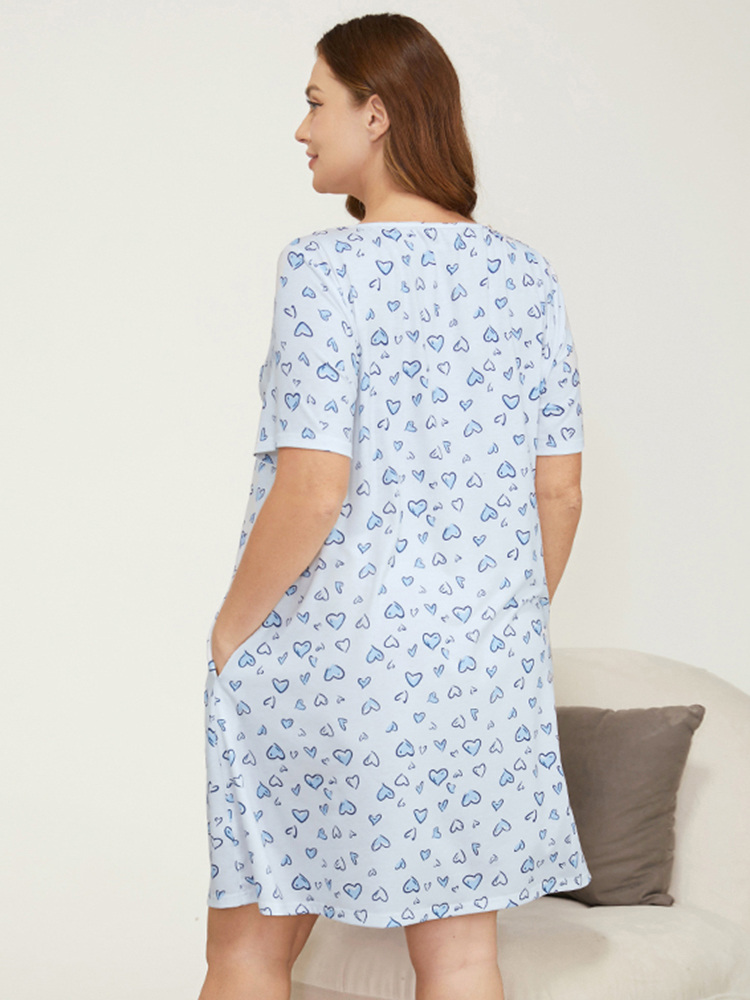 Heart & Letter Print Scoop Neck Pocket Sleep Dress BloomChic 
