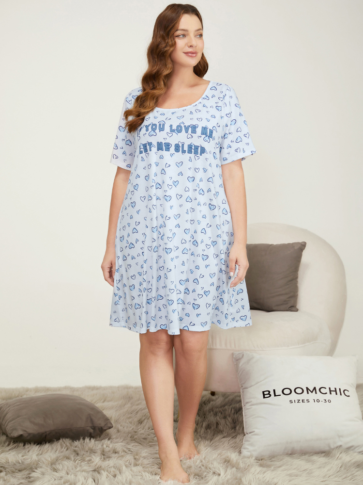 Heart & Letter Print Scoop Neck Pocket Sleep Dress BloomChic 