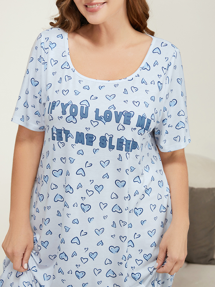 Heart & Letter Print Scoop Neck Pocket Sleep Dress BloomChic 