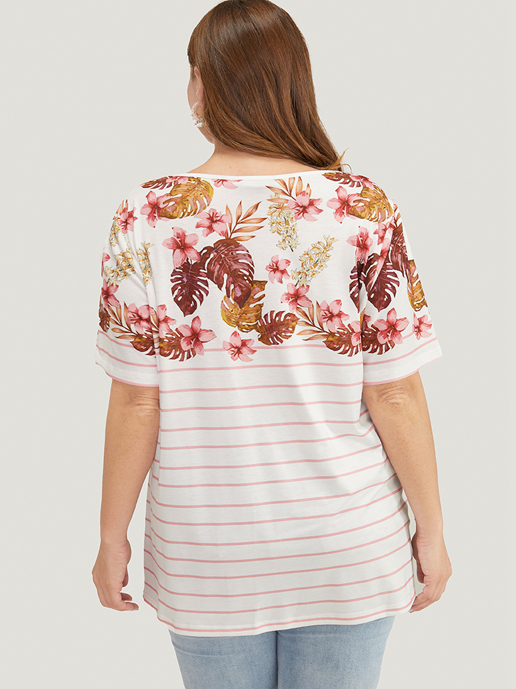 Plus Size Women Dailywear Tropical Regular Sleeve Short sleeve Round Neck Vacation T-shirts BloomChic 