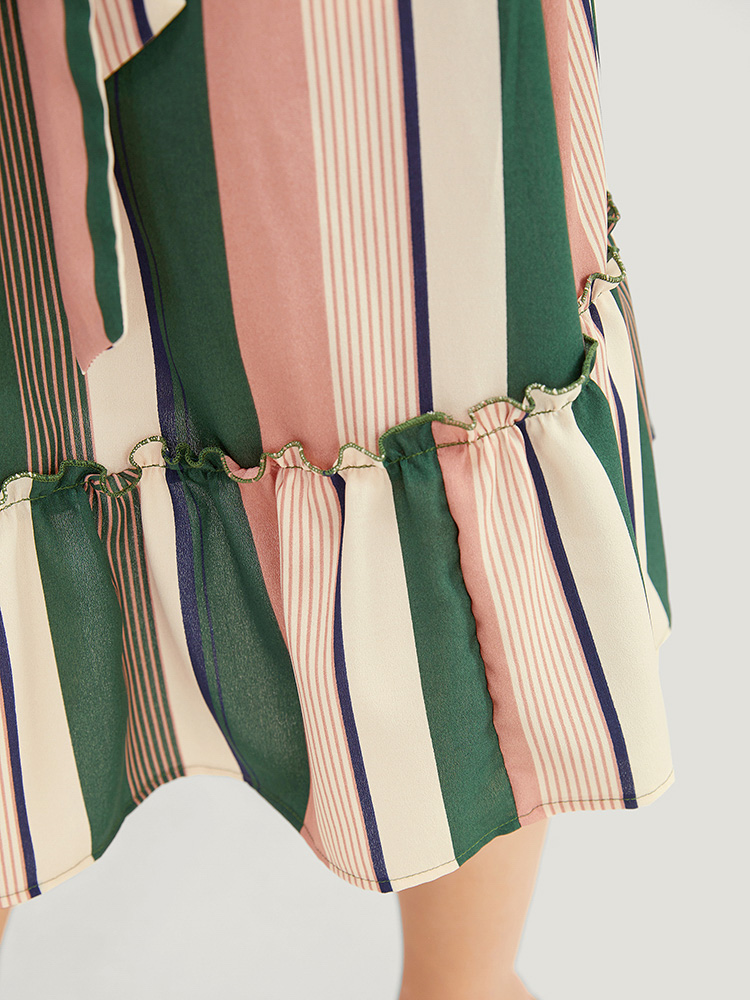 Plus Size Women Dailywear Striped Contrast Ruffle Sleeve Cap Sleeve V-neck Pocket Belt Vacation Dresses BloomChic 