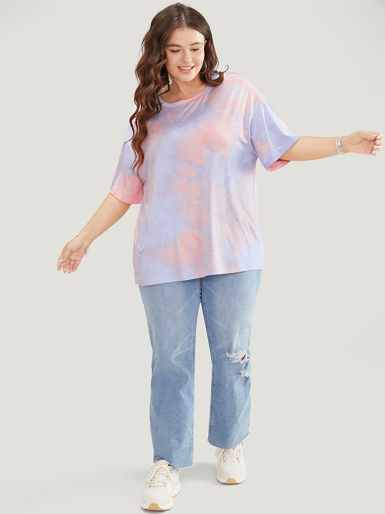 Plus Size Tie Dye Round Neck Half Sleeve T-shirt Pink Women Casual Tie Dye Tie Dye Round Neck Dailywear T-shirts BloomChic 22-24/3X 