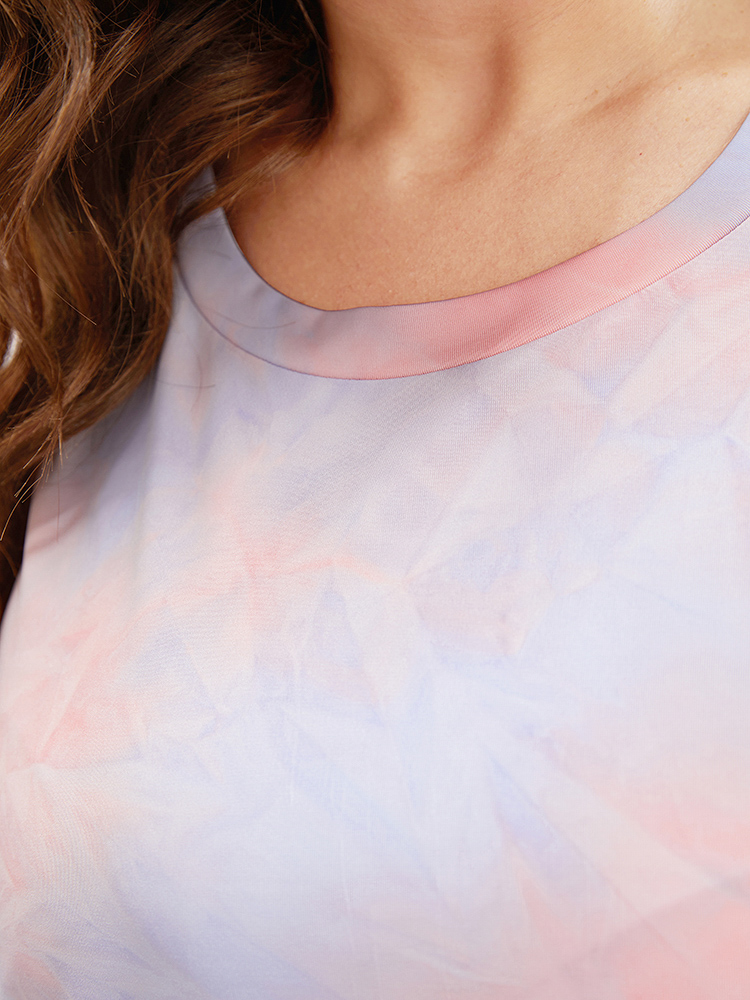 Plus Size Tie Dye Round Neck Half Sleeve T-shirt Pink Women Casual Tie Dye Tie Dye Round Neck Dailywear T-shirts BloomChic 22-24/3X 