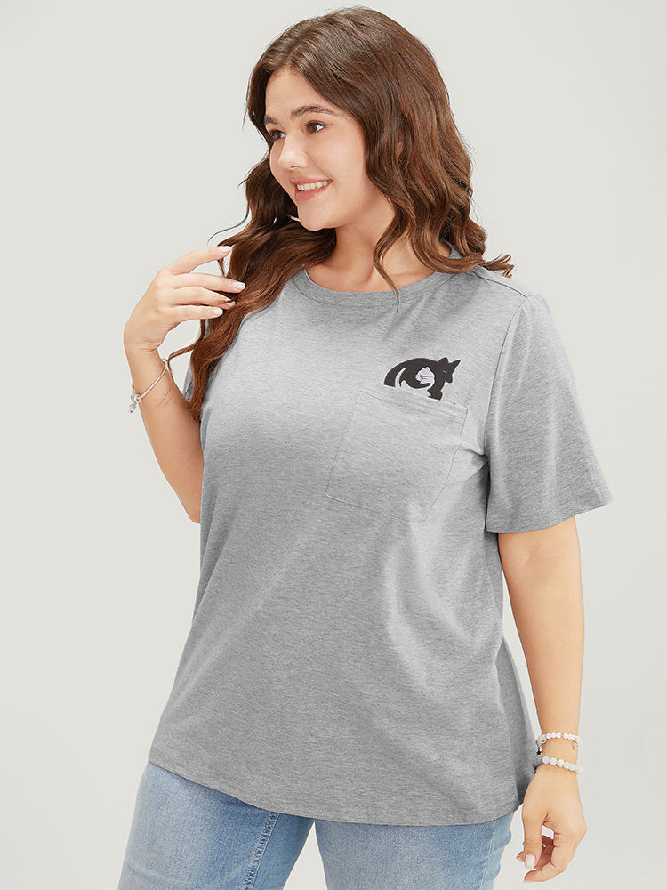 Plus Size Women Dailywear Animal Plain Regular Sleeve Short sleeve Round Neck Casual T-shirts BloomChic 
