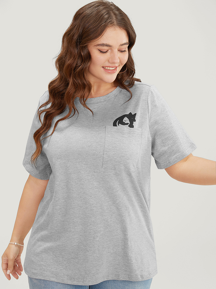 Plus Size Women Dailywear Animal Plain Regular Sleeve Short sleeve Round Neck Casual T-shirts BloomChic 
