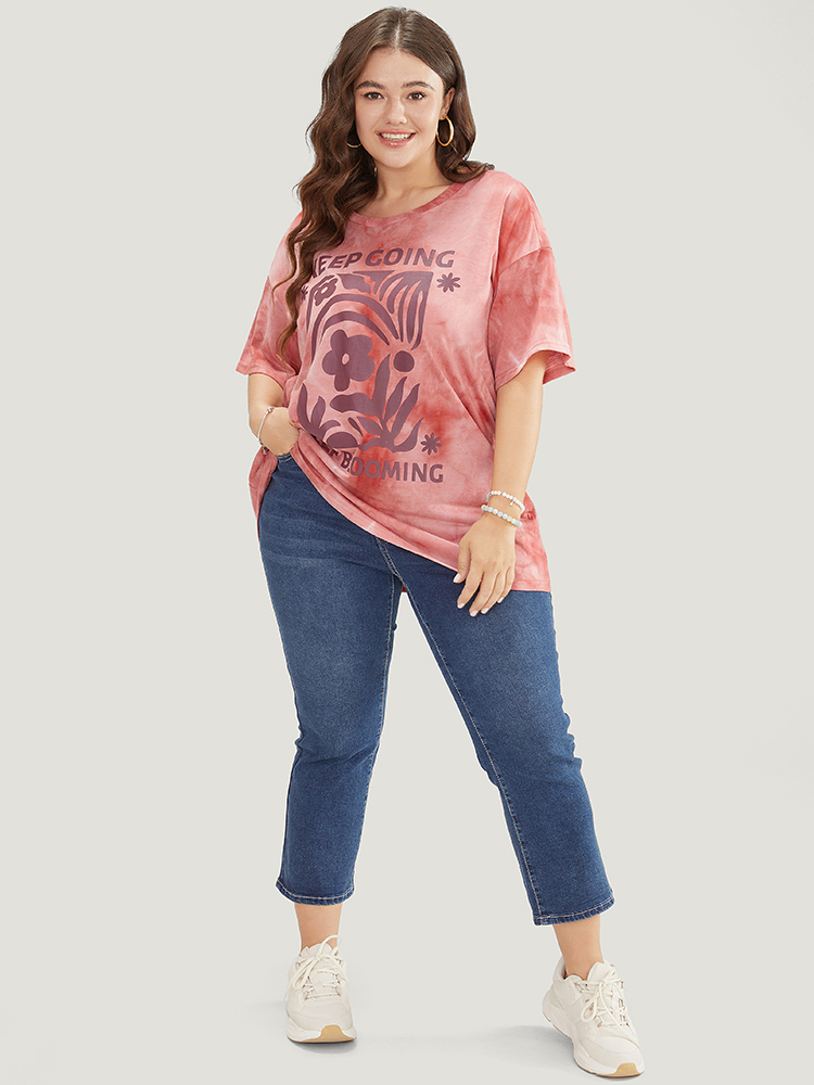 Plus Size Women Dailywear Natural Flowers Printed Regular Sleeve Short sleeve Round Neck Casual T-shirts BloomChic 