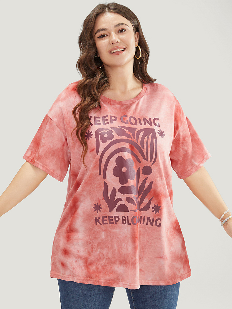 Plus Size Women Dailywear Natural Flowers Printed Regular Sleeve Short sleeve Round Neck Casual T-shirts BloomChic 
