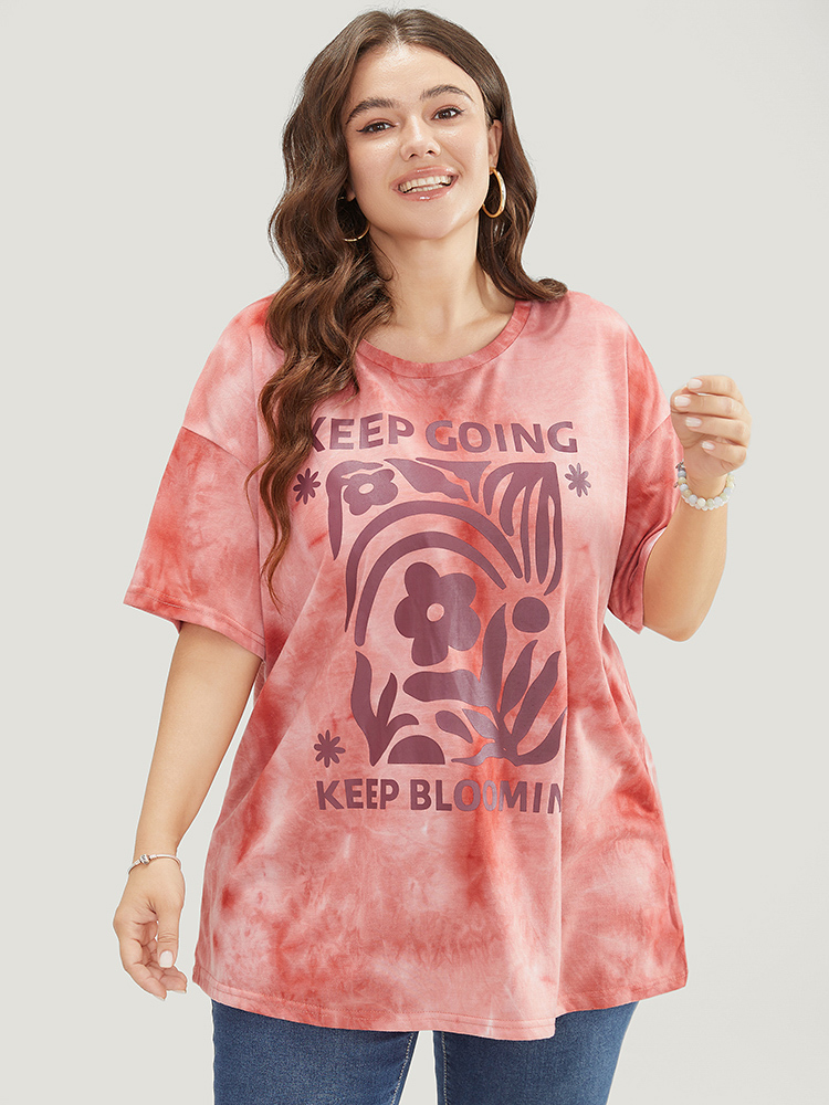 Plus Size Women Dailywear Natural Flowers Printed Regular Sleeve Short sleeve Round Neck Casual T-shirts BloomChic 