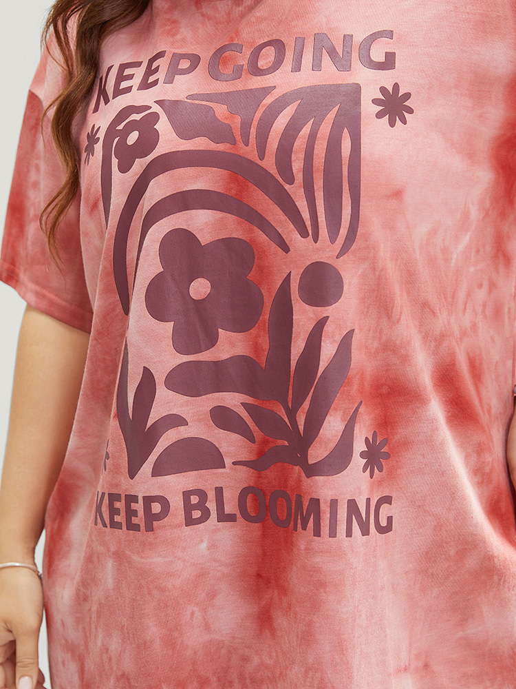 Plus Size Women Dailywear Natural Flowers Printed Regular Sleeve Short sleeve Round Neck Casual T-shirts BloomChic 