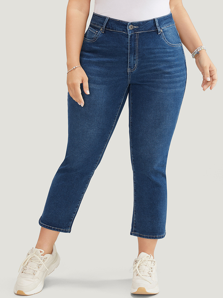 

Plus Size Skinny Moderately Stretchy High Rise Dark Wash Jeans Women DarkBlue Casual Plain Medium stretch Jeans BloomChic