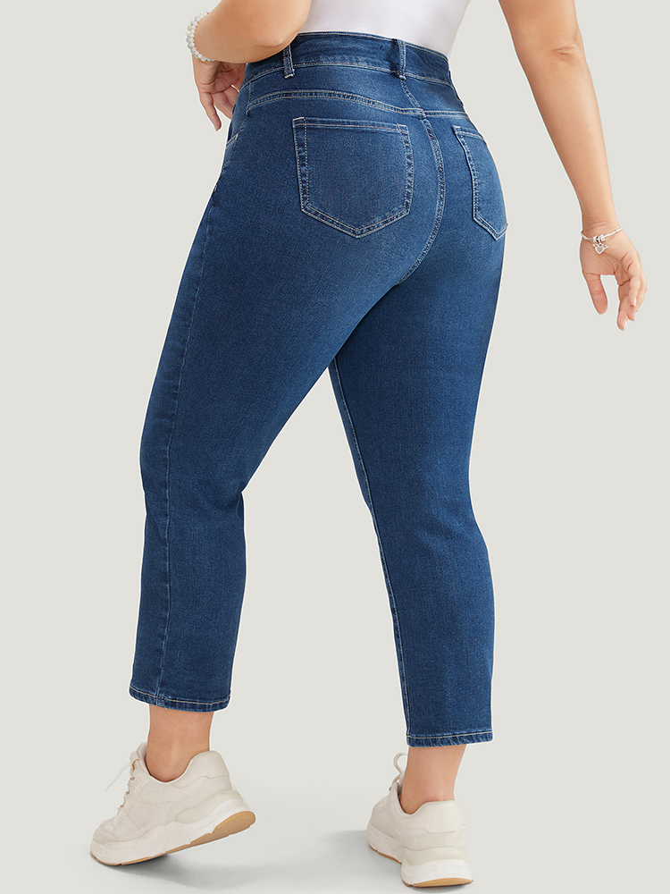 Plus Size Skinny Moderately Stretchy High Rise Dark Wash Jeans Women DarkBlue Casual Plain Medium stretch Jeans BloomChic 10/M 
