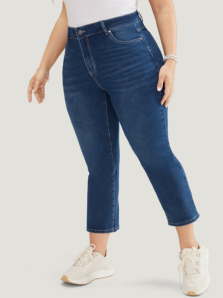 Plus Size Skinny Moderately Stretchy High Rise Dark Wash Jeans Women DarkBlue Casual Plain Medium stretch Jeans BloomChic 10/M 