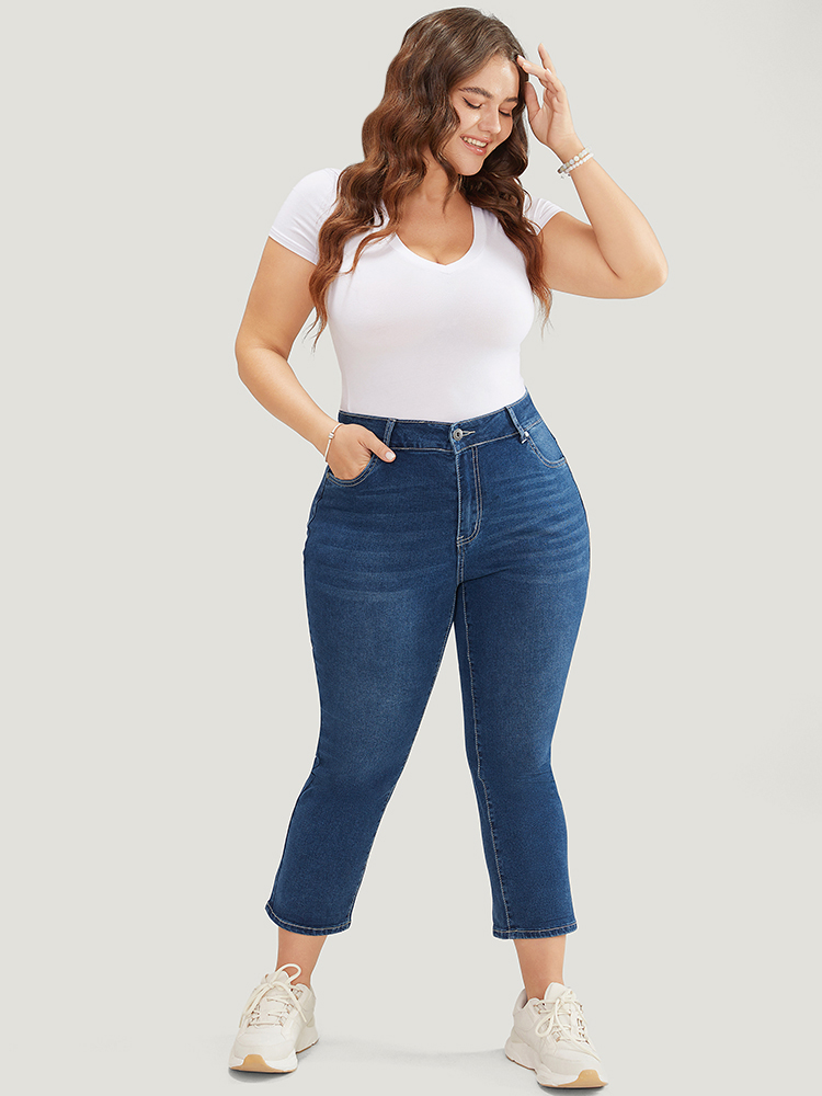 Plus Size Skinny Moderately Stretchy High Rise Dark Wash Jeans Women DarkBlue Casual Plain Medium stretch Jeans BloomChic 10/M 